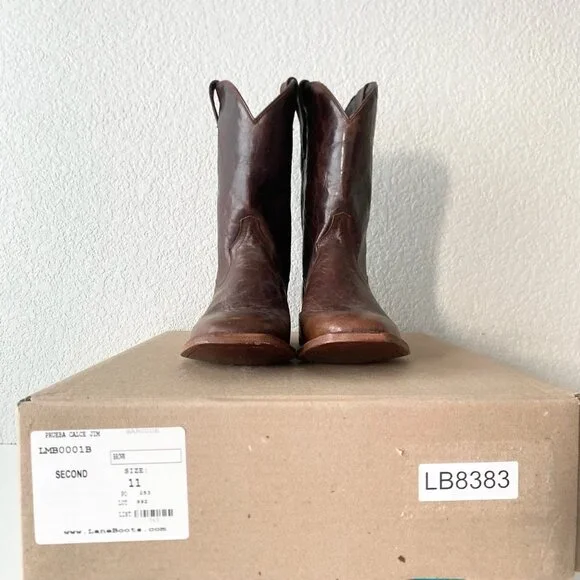 Classic Brown Leather Cowboy Boots - Picture 9 of 10
